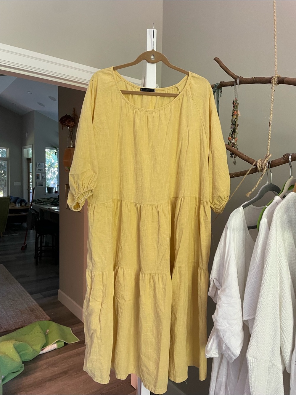 Made in Italy Yellow Tiered Midi Dress